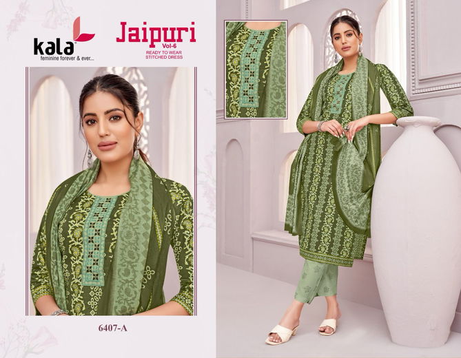 Jaipuri Vol 6 By Kala Cotton Printed Kurti With Bottom Dupatta Exporters In India